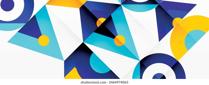 A blue and yellow geometric pattern is displayed on a white background. It is a creative piece involving triangles and rectangles, part of a textile product with an artistic aqua design