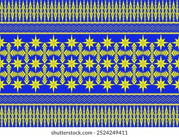 Azul e amarelo geométrico. Tribal étnica.  Padrão contínuo. Design para tecido, tapete, papel de parede, pano, envoltório, ilustração decorativa.