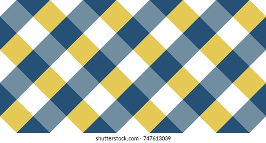 Blue and Yellow Gingham tablecloth pattern. Seamless Diagonal Rhombus/Squares Texture 