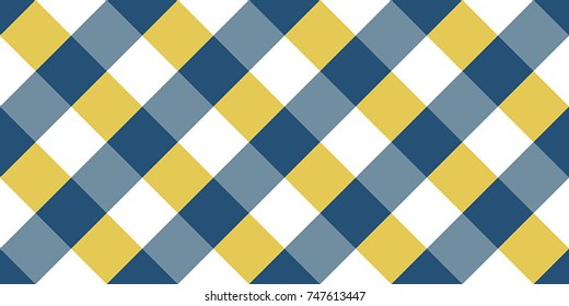 Blue and Yellow Gingham tablecloth pattern. Seamless Diagonal Rhombus/Squares Texture 