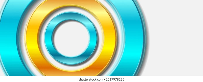 Blue and yellow glossy rings abstract geometric background. Vector banner design