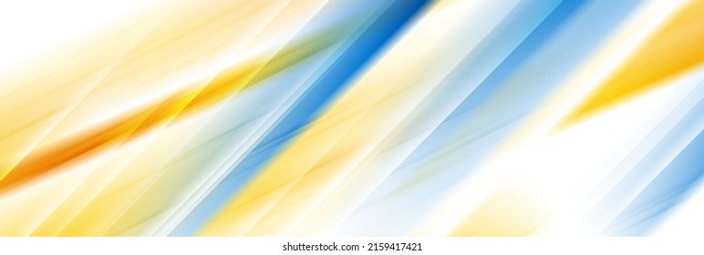 Blue and yellow glossy smooth stripes abstract background. Vector banner design