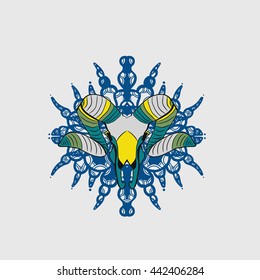 Blue and yellow goat skull