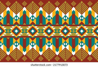 Blue, yellow and gold geometrics pattern on dark red background.
Designed for fabrics,textile,decoration,graphic,background,craft,clothing,wrapping,boho,motif,aztec,embroidery,vector illustration.