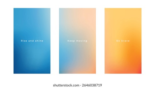 Blue yellow gradient background, abstract bg set in soft summer colors, mobile smartphone wallpaper with motivation quotes, vector pastel blurred gradient illustration.