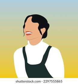 Blue and yellow gradient background. Woman silhouette drawing. Vector.