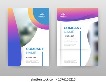 Blue yellow gradient business annual report brochure flyer design. Multipurpose abstract brochure template, include cover and back pages. Gradient flyer leaflet vector design. Vertical A4 format.
