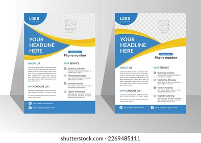 Blue yellow gradient colors corporate business flyer design template. modern creative vector flyer design for advertising company promotion grow. A4 half page corporate minimal flyer set