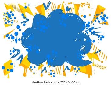 Blue, yellow Graffiti speech bubble isolated on white background. Abstract modern street art decoration backdrop performed in urban painting style.