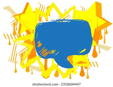 Blue, yellow Graffiti speech bubble isolated on white background. Abstract modern street art decoration backdrop performed in urban painting style.