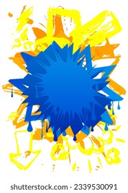 Blue and Yellow Graffiti speech bubble. Abstract Messaging sign street art decoration, Discussion icon performed in urban painting style isolated on white.