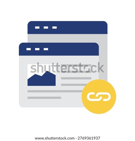 Blue yellow and gray backlinks icon with flat style