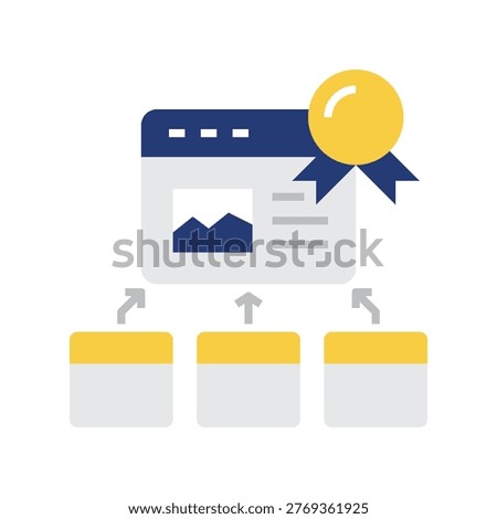 Blue yellow and gray canonical url icon with flat style