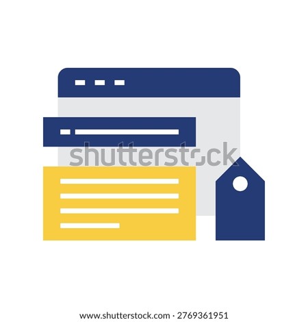 Blue yellow and gray meta tags icon with flat style