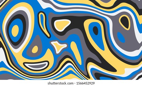 blue, yellow, gray, white and black overlapping abstract shapes with smooth rounded edges form a beautiful vibrant colorful background. art wallpaper. vector
