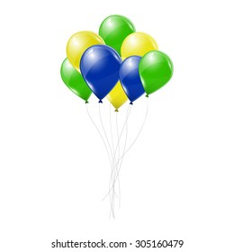 Blue, Yellow And Green Balloons On White Background