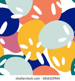Blue and Yellow and Green Paint Artistic Vector Seamless Pattern. Artwork Shape Sketch. Color Botanical Illustration.  Doodle Simple Background.
