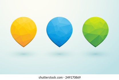 blue yellow and green tag shaped balloons or bubbles