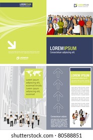 Blue and yellow green template for advertising brochure with business  people