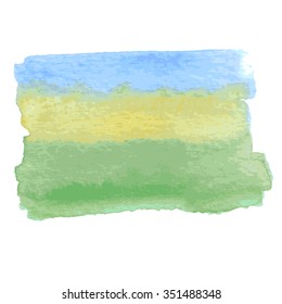 Blue, yellow, green vector watercolor background. Abstract painting.