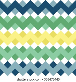 Color azul, amarillo, verde y blanco sin fisuras. Fondo geométrico para folletos de negocios, tarjetas, plantillas de sitios web. Diseño de playa en verano. Motivo de los años 70, arte gráfico claro. Ilustración vectorial