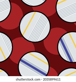 blue yellow and grey seamless stripe with circle pattern on red background