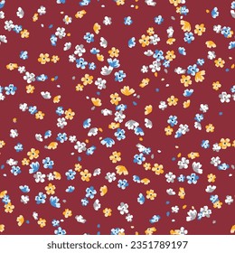 azul amarillo y gris sin costura vectores pequeños patrón de flores en fondo rojo