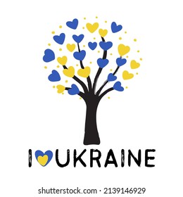 Blue and yellow haerts. I Ukraine. Lettering creative banner.