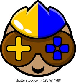 blue and yellow haired gamer circle head cute design vector