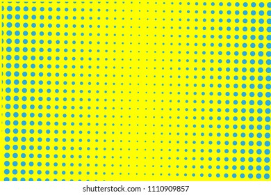 Blue- yellow halftone background. Digital gradient. Abstract backdrop with circles, point, dots. Dotted pattern. Futuristic panel Vector illustration
