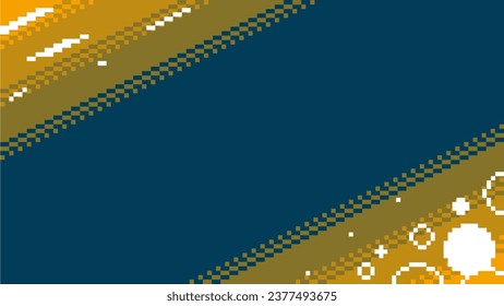Blue and Yellow Halftone Dithered Gradient Background with Diagonal Speed Lines and Bubbles Template, Pixel Art Style