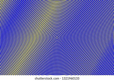 Blue yellow halftone vector background. Bright halftone texture. Grunge dotwork gradient.  Retro dotted vector background. Colorful halftone overlay. Vintage cartoon effect. Perforated texture