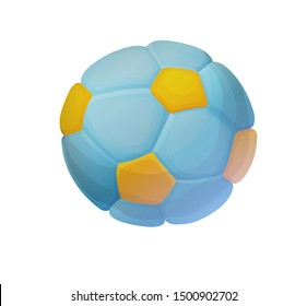 Blue and yellow handball ball, sport equipment, vector illustration on white background