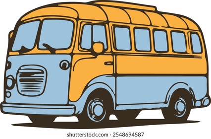 Blue Yellow Handdrawn Car Transportation Vintage Illustration