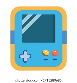 Blaue und gelbe Handheld-Spielkonsole mit D-Pad-Schlüsselwörtern: Spielkonsole, Handheld, Retro