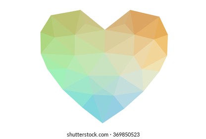 Blue, yellow heart isolated on white background. Geometric rumpled triangular low poly origami style gradient graphic illustration. Vector polygonal design for your business.