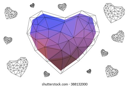 Blue, yellow heart isolated on white background. Geometric rumpled triangular low poly origami style gradient graphic illustration. Vector polygonal design for your business.
