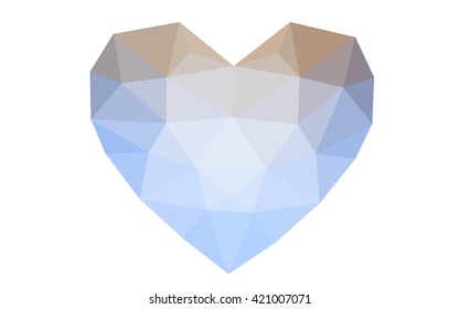 Blue, yellow heart isolated on white background. Geometric rumpled triangular low poly origami style gradient graphic illustration. Vector polygonal design for your business.