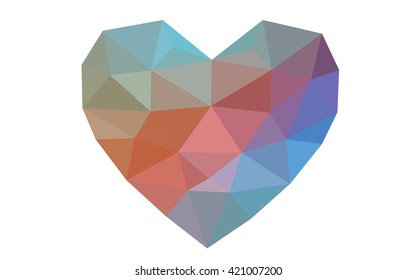 Blue, yellow heart isolated on white background. Geometric rumpled triangular low poly origami style gradient graphic illustration. Vector polygonal design for your business.