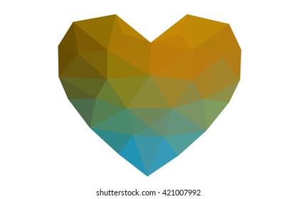 Blue, yellow heart isolated on white background. Geometric rumpled triangular low poly origami style gradient graphic illustration. Vector polygonal design for your business.