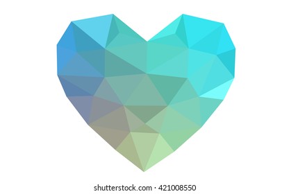 Blue, yellow heart isolated on white background. Geometric rumpled triangular low poly origami style gradient graphic illustration. Vector polygonal design for your business.