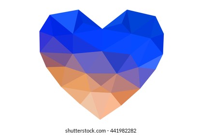 Blue, yellow heart isolated on white background. Geometric rumpled triangular low poly origami style gradient graphic illustration. Vector polygonal design for your business. Blue, yellow heart isolated on white background. Geometric rumpled triangular low poly origami style gradient graphic illustration. Vector polygonal design for your business.