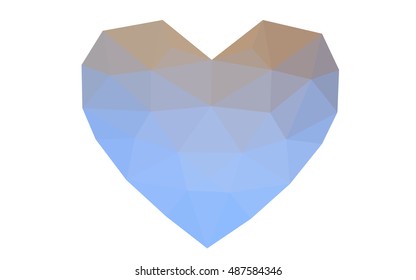 Blue, yellow heart isolated on white background. Geometric rumpled triangular low poly origami style gradient graphic illustration. Vector polygonal design for your business.