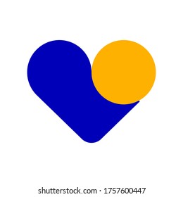 isotipo de forma de corazón azul y amarillo, símbolo de fraternidad vector editable