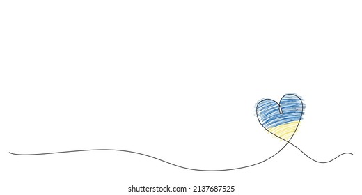 Blue and yellow heart - Ukraine flag colors. White background with space for text. Support for Ukraine. Stop war in Ukraine. Care, love and charity symbol. Pray for Ukraine. Say NO to war.