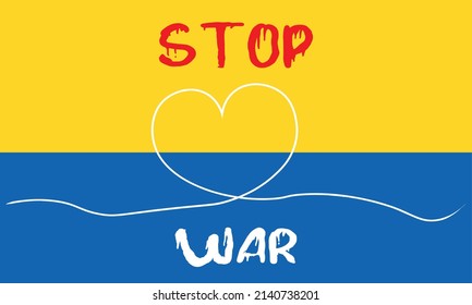Blue and yellow heart - Ukraine flag colors. White background with space for text. Support for Ukraine. Stop war in Ukraine. Care, love and charity symbol. Pray for Ukraine. Say NO to war.