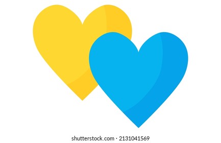 Blue and yellow hearts with the flag of Ukraine. Ukrainian Russian war. Vector cartoon isolated illustration.