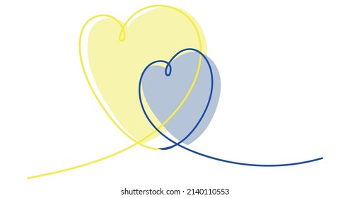 Blue and yellow hearts with the flag of Ukraine. Ukrainian Russian war. Vector cartoon isolated illustration.