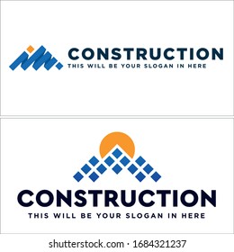 Blue yellow icon symbol initial home sun roof modern logo design suitable for Construction Service Industry Business Company illustration tools build real estate architecture classic drill improvement