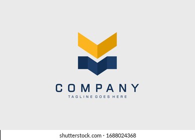 Logo De La Letra Azul Amarilla Inicial M. Se puede utilizar para logotipos de negocios, arquitectura, construcción y construcción.  Elemento de plantilla de diseño de logotipo de vectores planos.